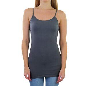 NWT- Women's Long Cami with Shelf Bra, Charcoal Grey